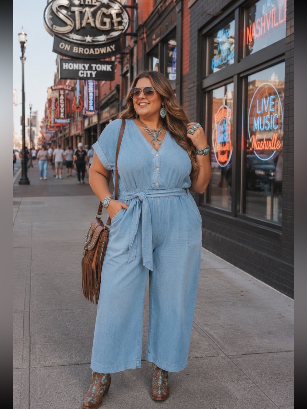 Light Blue Chambray Denim Cropped Leg  Jumpsuit
